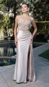 Load image into Gallery viewer, Wholesale Satin Beaded Corset Gown with High Slit &amp; Lace-Up Back Evening &amp; Formal Dress By LA2168