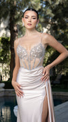 Load image into Gallery viewer, Wholesale Satin Beaded Corset Gown with High Slit &amp; Lace-Up Back Evening &amp; Formal Dress By LA2168