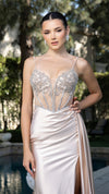 Load image into Gallery viewer, Wholesale Satin Beaded Corset Gown with High Slit &amp; Lace-Up Back Evening &amp; Formal Dress By LA2168