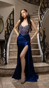 Load image into Gallery viewer, Wholesale Satin Beaded Corset Gown with High Slit &amp; Lace-Up Back Evening &amp; Formal Dress By LA2168