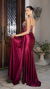 Load image into Gallery viewer, Wholesale Satin Beaded Corset Gown with High Slit &amp; Lace-Up Back Evening &amp; Formal Dress By LA2168