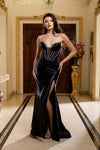 Load image into Gallery viewer, Wholesale Satin Strapless Corset Formal Dress with High Slit By LA2170 - BLACK - Prom Dress LA Merchandise