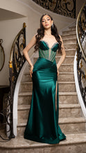 Load image into Gallery viewer, Wholesale Satin Strapless Corset Formal Dress with High Slit By LA2170