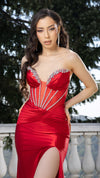 Load image into Gallery viewer, Wholesale Satin Strapless Corset Formal Dress with High Slit By LA2170