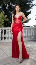 Load image into Gallery viewer, Wholesale Satin Strapless Corset Formal Dress with High Slit By LA2170