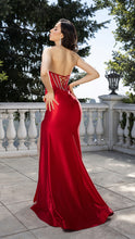 Load image into Gallery viewer, Wholesale Satin Strapless Corset Formal Dress with High Slit By LA2170