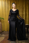Load image into Gallery viewer, Wholesale Beaded Long Sleeve Mother of the Bride Gown with Illusion Bodice by LA2172 - BLACK - Mother of the Bride Dress LA Merchandise