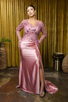 Load image into Gallery viewer, Wholesale Beaded Long Sleeve Mother of the Bride Gown with Illusion Bodice by LA2172 - DUSTYROSE - Mother of the Bride Dress LA Merchandise