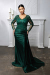 Load image into Gallery viewer, Wholesale Beaded Long Sleeve Mother of the Bride Gown with Illusion Bodice by LA2172 - HUNTERGREEN - Mother of the Bride Dress LA Merchandise