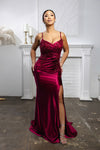 Load image into Gallery viewer, Wholesale Satin Evening Gown with Beaded Lace Overlay &amp; Slit Plus-Size Mother Of The Bride Dress By LA2173B