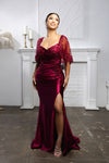 Load image into Gallery viewer, Wholesale Satin Evening Gown with Beaded Lace Overlay &amp; Slit Plus-Size Mother Of The Bride Dress By LA2173B