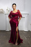 Load image into Gallery viewer, Wholesale Satin Evening Gown with Beaded Lace Overlay &amp; Slit Plus-Size Mother Of The Bride Dress By LA2173B