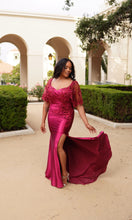 Load image into Gallery viewer, Wholesale Satin Evening Gown with Beaded Lace Overlay &amp; Slit Plus-Size Mother Of The Bride Dress By LA2173B