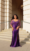 Load image into Gallery viewer, Wholesale Satin Evening Gown with Beaded Lace Overlay &amp; Slit Plus-Size Mother Of The Bride Dress By LA2173B