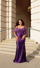 Load image into Gallery viewer, Wholesale Satin Evening Gown with Beaded Lace Overlay &amp; Slit Plus-Size Mother Of The Bride Dress By LA2173B