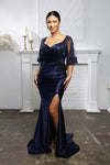 Load image into Gallery viewer, Wholesale Satin Evening Gown with Beaded Lace Overlay &amp; Slit Plus-Size Mother Of The Bride Dress By LA2173B