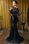 Load image into Gallery viewer, Wholesale Satin Evening Gown with Beaded Lace Overlay &amp; Slit Plus-Size Mother Of The Bride Dress By LA2173B