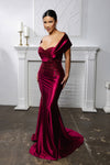 Load image into Gallery viewer, Wholesale Off Shoulder Satin Mermaid Evening Gown with Beaded Lace Appliqué by LA2174 - - Bridesmaids Dress LA Merchandise