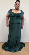 Load image into Gallery viewer, Wholesale Plus Size Satin Bridemaids Dress with Lace Appliqué &amp; Sweep Train Gown by LA2174B - - Bridemaids Dress LA Merchandise