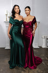 Load image into Gallery viewer, Wholesale Off Shoulder Satin Mermaid Evening Gown with Beaded Lace Appliqué by LA2174 - - Bridesmaids Dress LA Merchandise