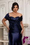 Load image into Gallery viewer, Wholesale Plus Size Satin Bridemaids Dress with Lace Appliqué &amp; Sweep Train Gown by LA2174B - - Bridemaids Dress LA Merchandise