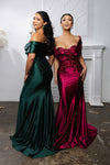 Load image into Gallery viewer, Wholesale Plus Size Satin Bridemaids Dress with Lace Appliqué &amp; Sweep Train Gown by LA2174B - - Bridemaids Dress LA Merchandise