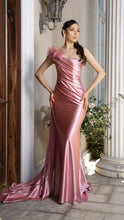 Load image into Gallery viewer, Wholesale Satin Off-Shoulder Evening Gown with Floral Appliqué &amp; Draped Train Formal Dress By LA2175