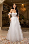 Load image into Gallery viewer, Wholesale Off-Shoulder Wedding Dress with Corset Bodice &amp; A-Line Tulle Skirt Bridal Gown by LA2176 - IVORY - Wedding Dresses LA Merchandise
