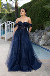 Load image into Gallery viewer, Wholesale Off Shoulder A-Line Prom Dress Glitter Tulle Lace Appliqué Corset Back by LA2176
