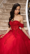 Load image into Gallery viewer, Wholesale Off Shoulder A-Line Prom Dress Glitter Tulle Lace Appliqué Corset Back by LA2176