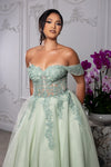 Load image into Gallery viewer, Wholesale Off Shoulder A-Line Prom Dress Glitter Tulle Lace Appliqué Corset Back by LA2176 - - Prom Dress LA Merchandise