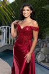 Load image into Gallery viewer, Wholesale Off-Shoulder Sequin Lace Satin Evening Gown with Corset Back &amp; Drape Skirt by LA2177 - - Prom Dress LA Merchandise