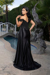 Load image into Gallery viewer, Wholesale Off-Shoulder Sequin Lace Satin Evening Gown with Corset Back &amp; Drape Skirt by LA2177 - - Prom Dress LA Merchandise