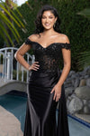Load image into Gallery viewer, Wholesale Off-Shoulder Sequin Lace Satin Evening Gown with Corset Back &amp; Drape Skirt by LA2177 - - Prom Dress LA Merchandise