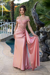 Load image into Gallery viewer, Wholesale Off-Shoulder Sequin Lace Satin Evening Gown with Corset Back &amp; Drape Skirt by LA2177 - - Prom Dress LA Merchandise