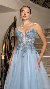 Wholesale A-Line Gown with Beaded Bodice & Spaghetti Straps Evening Dress By LA2178