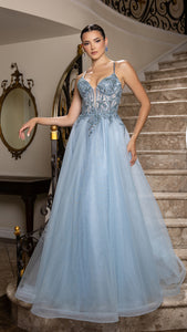 Wholesale A-Line Gown with Beaded Bodice & Spaghetti Straps Evening Dress By LA2178