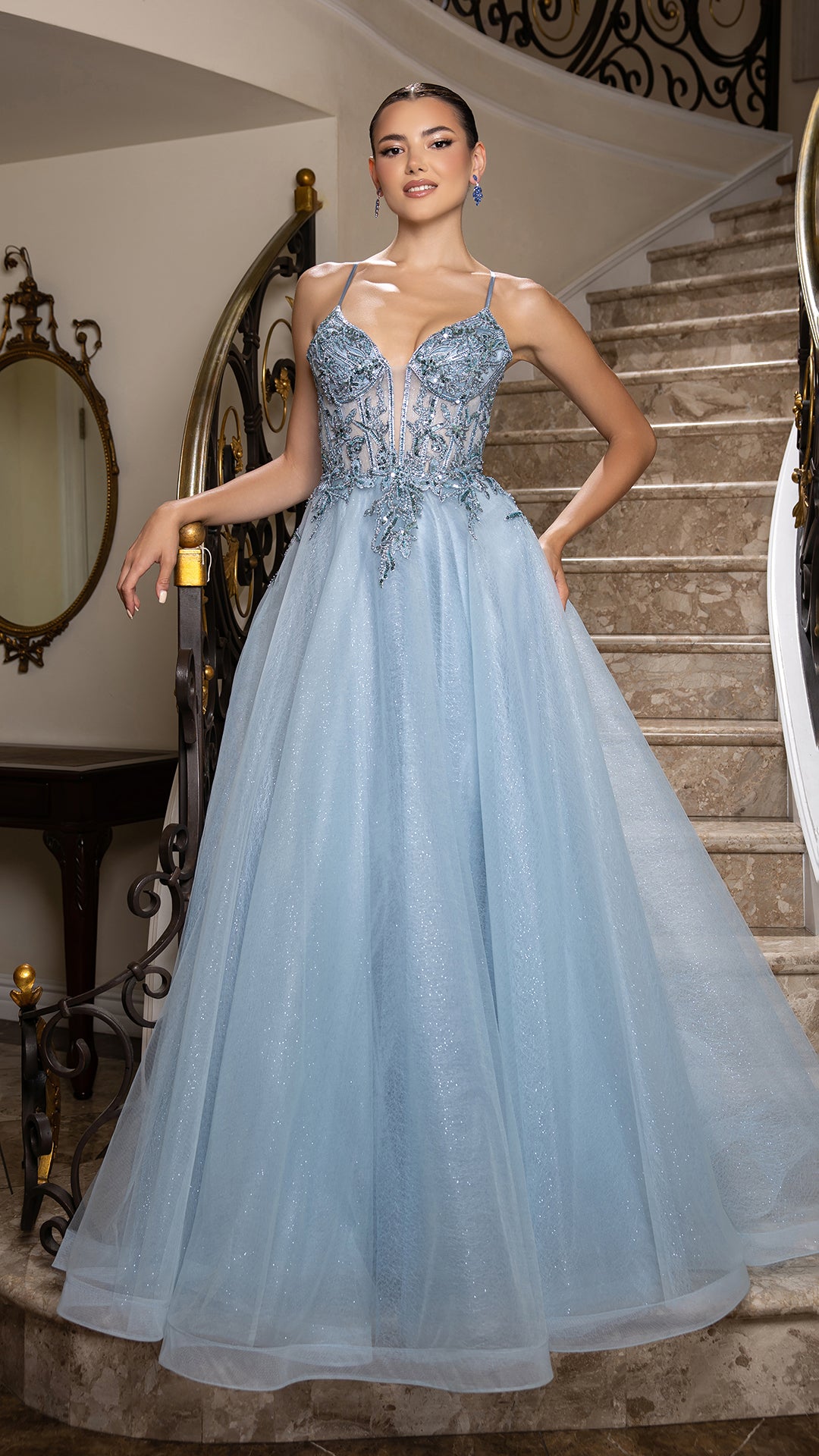 Wholesale A-Line Gown with Beaded Bodice & Spaghetti Straps Evening Dress By LA2178