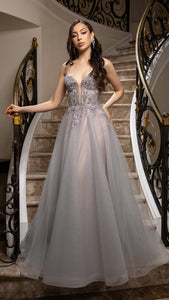 Wholesale A-Line Gown with Beaded Bodice & Spaghetti Straps Evening Dress By LA2178