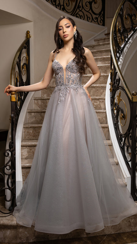 Wholesale A-Line Gown with Beaded Bodice & Spaghetti Straps Evening Dress By LA2178