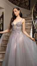 Load image into Gallery viewer, Wholesale A-Line Gown with Beaded Bodice &amp; Spaghetti Straps Evening Dress By LA2178