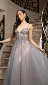 Wholesale A-Line Gown with Beaded Bodice & Spaghetti Straps Evening Dress By LA2178