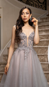 Wholesale A-Line Gown with Beaded Bodice & Spaghetti Straps Evening Dress By LA2178