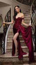 Load image into Gallery viewer, Wholesale Off-Shoulder Sequin Appliqué Satin Evening Gown Formal Dress By LA2179