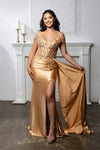 Load image into Gallery viewer, Wholesale Off-Shoulder Sequin Appliqué Satin Evening Gown Formal Dress By LA2179 - CHAMPAGNE - Prom Dress LA Merchandise