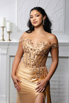 Load image into Gallery viewer, Wholesale Off-Shoulder Sequin Appliqué Satin Evening Gown Formal Dress By LA2179 - - Prom Dress LA Merchandise