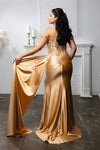 Load image into Gallery viewer, Wholesale Off-Shoulder Sequin Appliqué Satin Evening Gown Formal Dress By LA2179 - - Prom Dress LA Merchandise