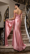 Load image into Gallery viewer, Wholesale Off-Shoulder Sequin Appliqué Satin Evening Gown Formal Dress By LA2179