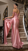 Load image into Gallery viewer, Wholesale Off-Shoulder Sequin Appliqué Satin Evening Gown Formal Dress By LA2179