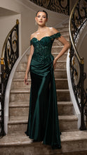 Load image into Gallery viewer, Wholesale Off-Shoulder Sequin Appliqué Satin Evening Gown Formal Dress By LA2179